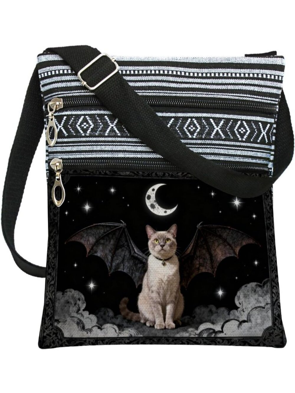 Womens Black White Halloween Pumpkin Bat Goth Skull Witch Crossbody Shoulder Bag